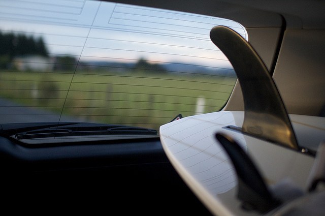A surfboard in a car